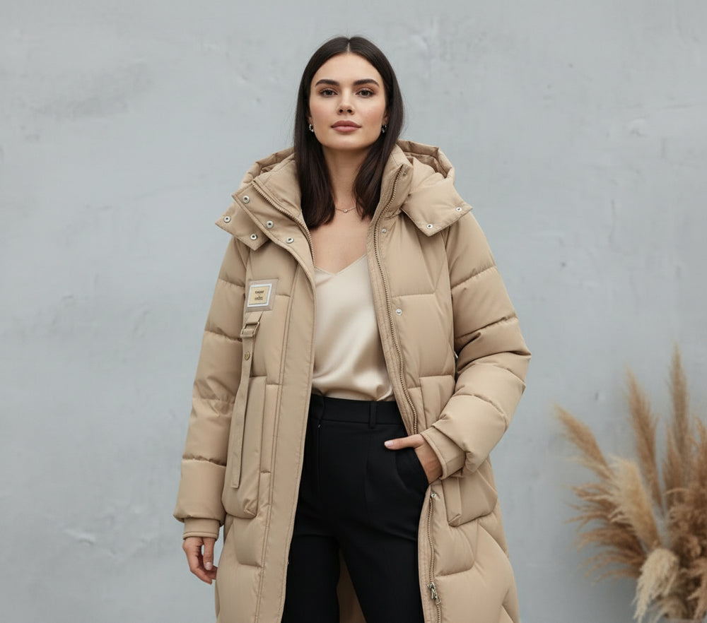 Damen Daunenjacke Slim Fit | Lang | Kapuze | Winter