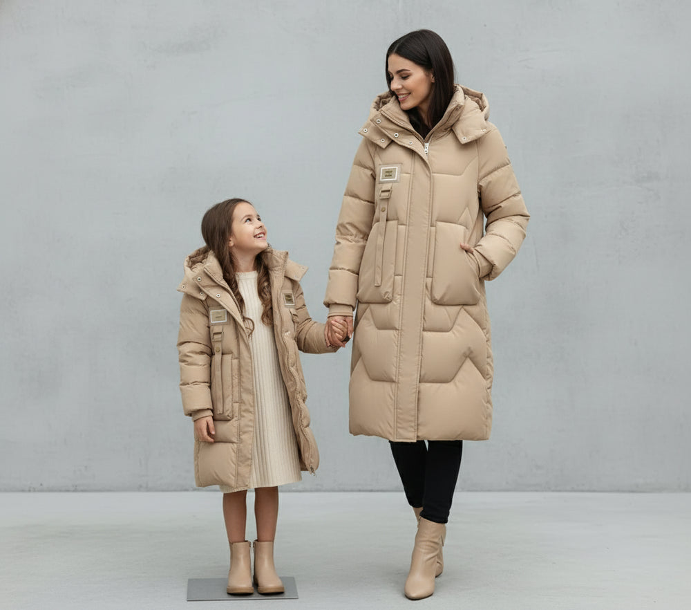 Damen Daunenjacke Slim Fit | Lang | Kapuze | Winter