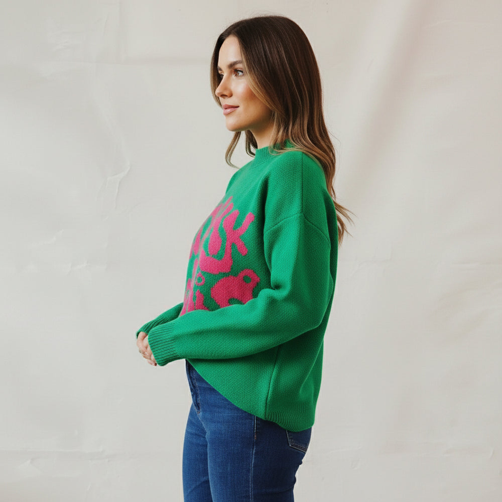 Lockerer Damen Jacquard Strickpullover | Herbst