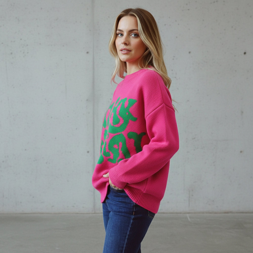 Lockerer Damen Jacquard Strickpullover | Herbst