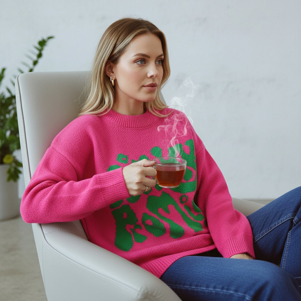 Lockerer Damen Jacquard Strickpullover | Herbst