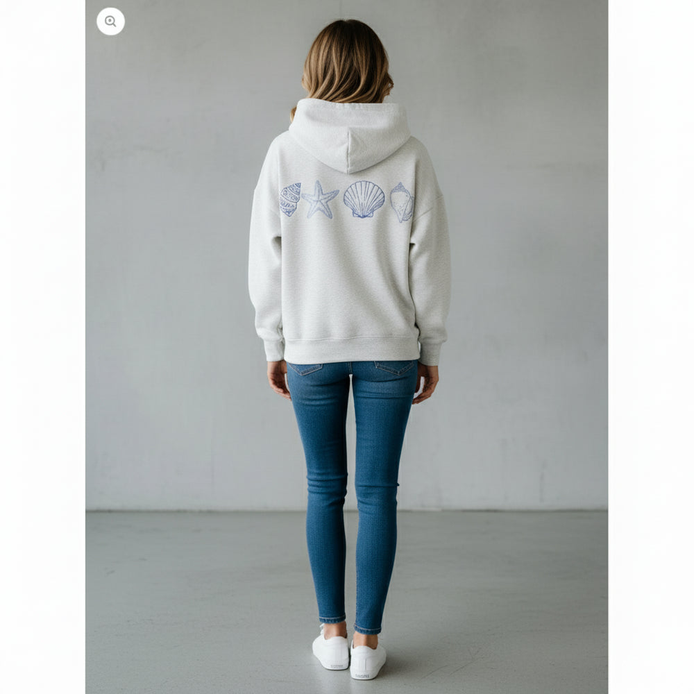 Lockerer Damen Kapuzenpullover | Muschel-Stickerei | Herbst