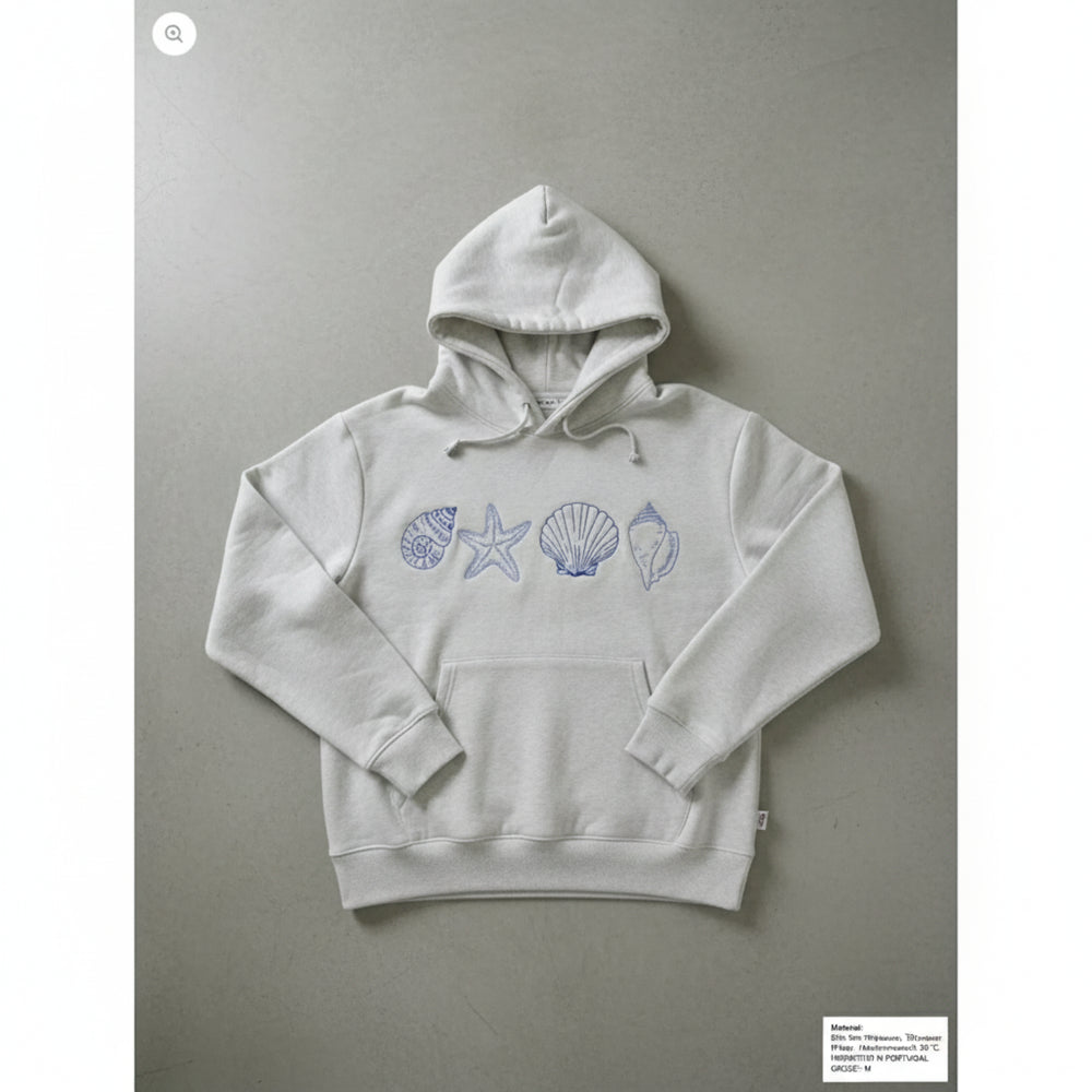 Lockerer Damen Kapuzenpullover | Muschel-Stickerei | Herbst