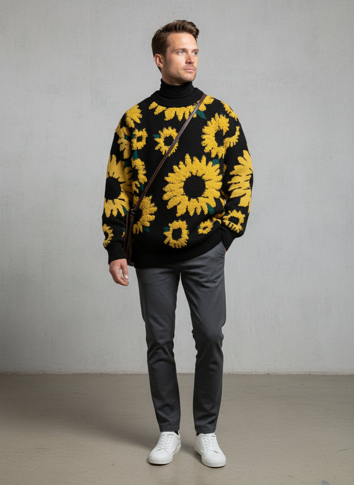 Herren Strickpullover mit Blumenmuster | Herbst