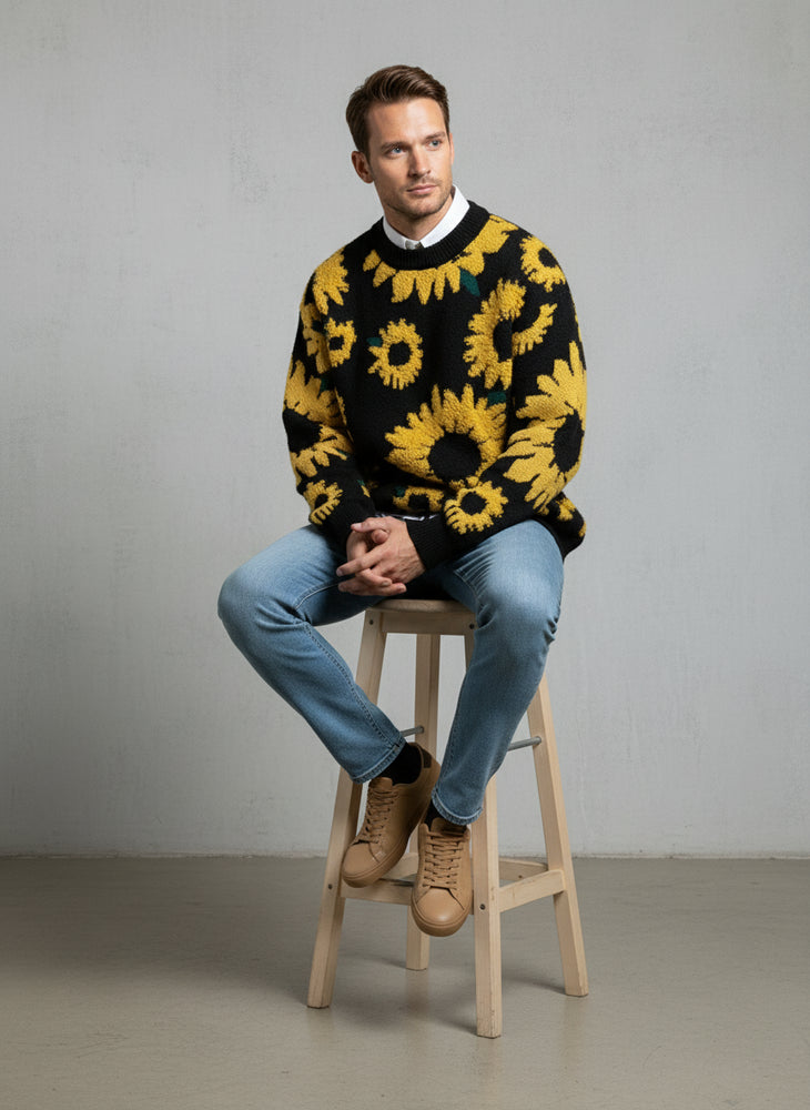 Herren Strickpullover mit Blumenmuster | Herbst
