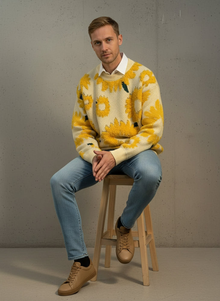 Herren Strickpullover mit Blumenmuster | Herbst