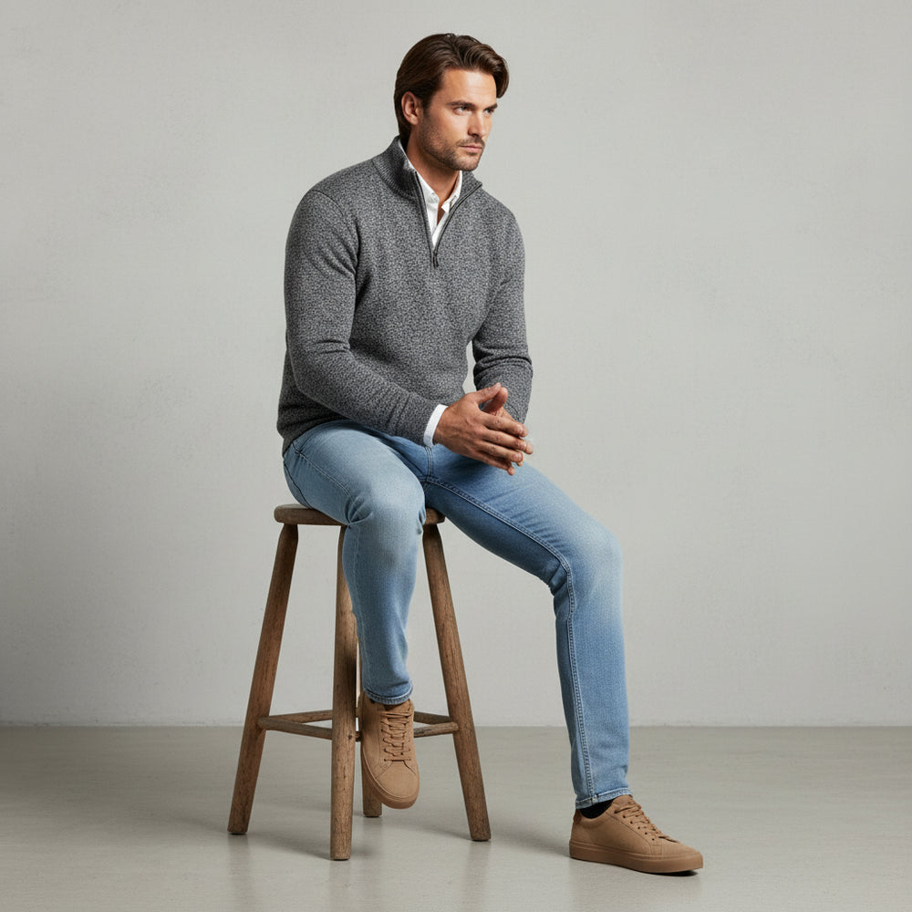 Warmer Herren Pullover mit Reißverschlusskragen | Herbst