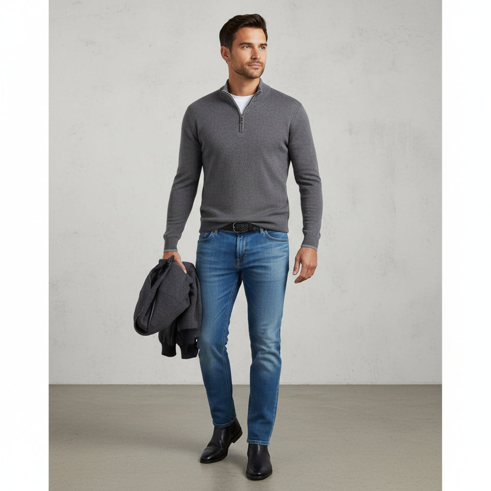 Warmer Herren Strickpullover Half-Zip | Slim Fit | Herbst