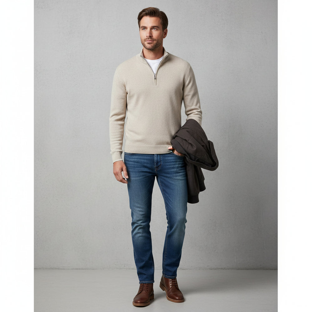 Warmer Herren Strickpullover Half-Zip | Slim Fit | Herbst