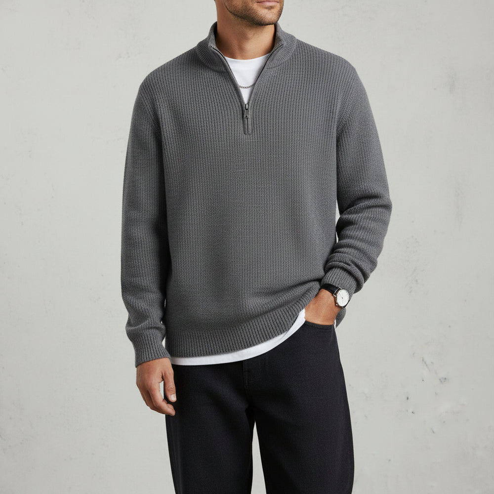Warmer Herren Strickpullover Half-Zip | Slim Fit | Herbst