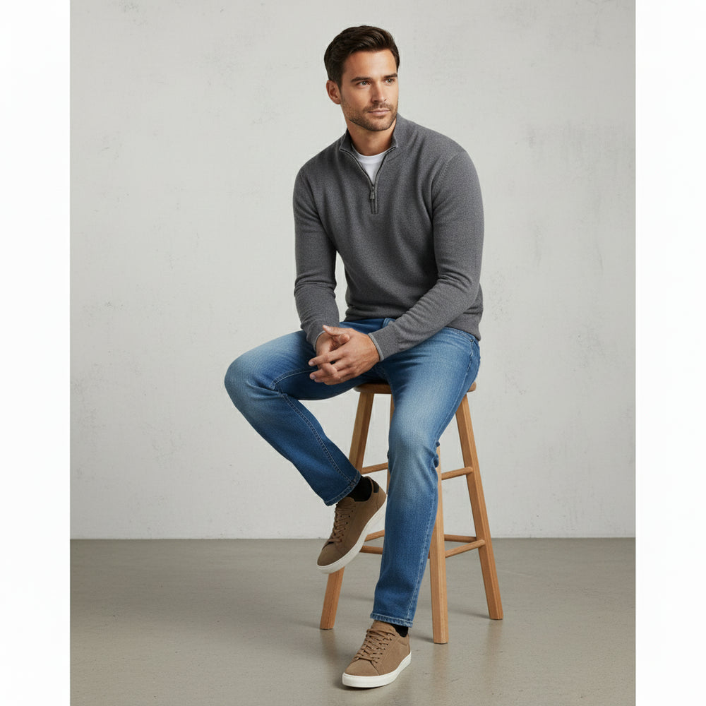 Warmer Herren Strickpullover Half-Zip | Slim Fit | Herbst