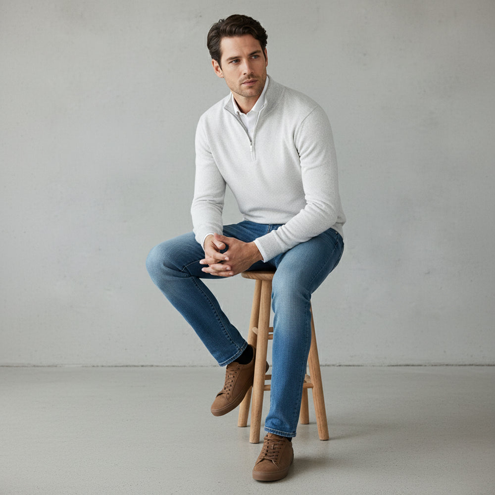 Warmer Herren Strickpullover Half-Zip | Slim Fit | Herbst