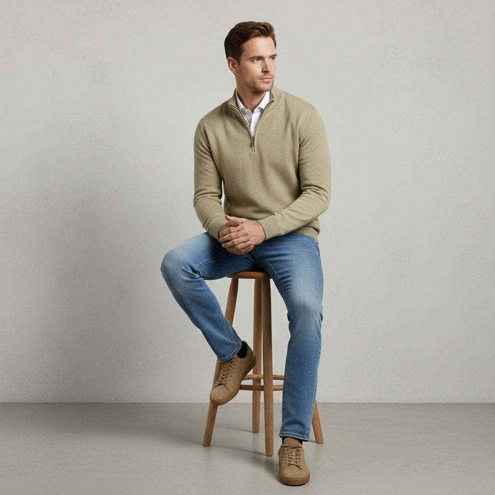 Warmer Herren Strickpullover Half-Zip | Slim Fit | Herbst