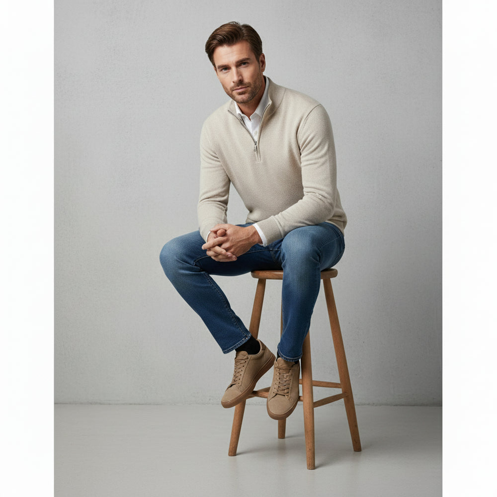 Warmer Herren Strickpullover Half-Zip | Slim Fit | Herbst