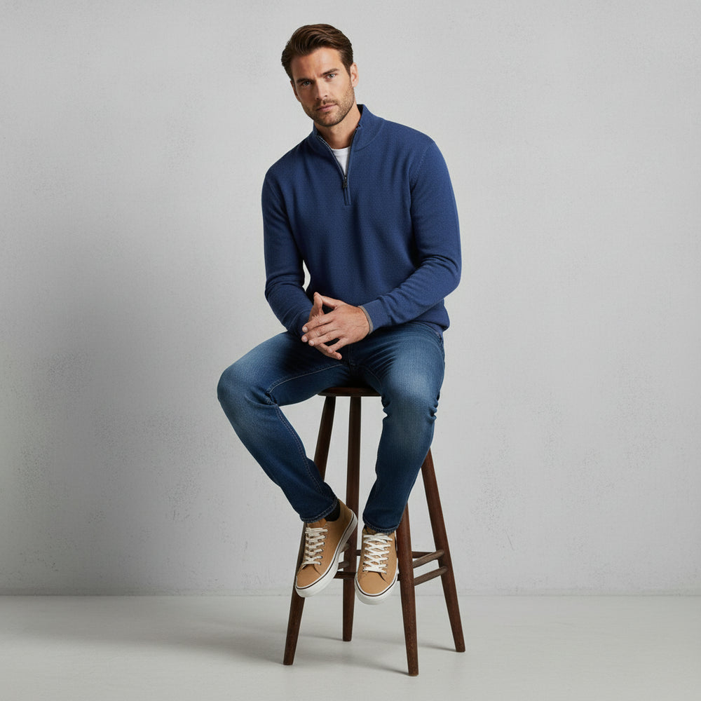 Warmer Herren Strickpullover Half-Zip | Slim Fit | Herbst