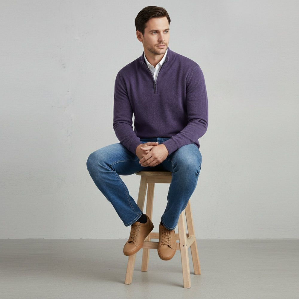 Warmer Herren Strickpullover Half-Zip | Slim Fit | Herbst