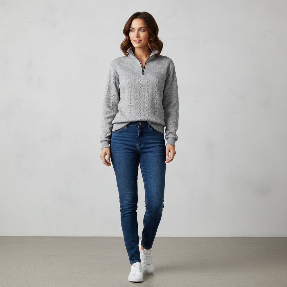 Lässiger Damen Strickpullover | Stehkragen | Zipper | Winter