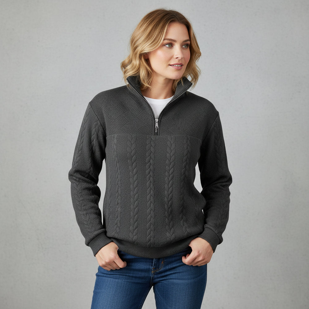 Lässiger Damen Strickpullover | Stehkragen | Zipper | Winter