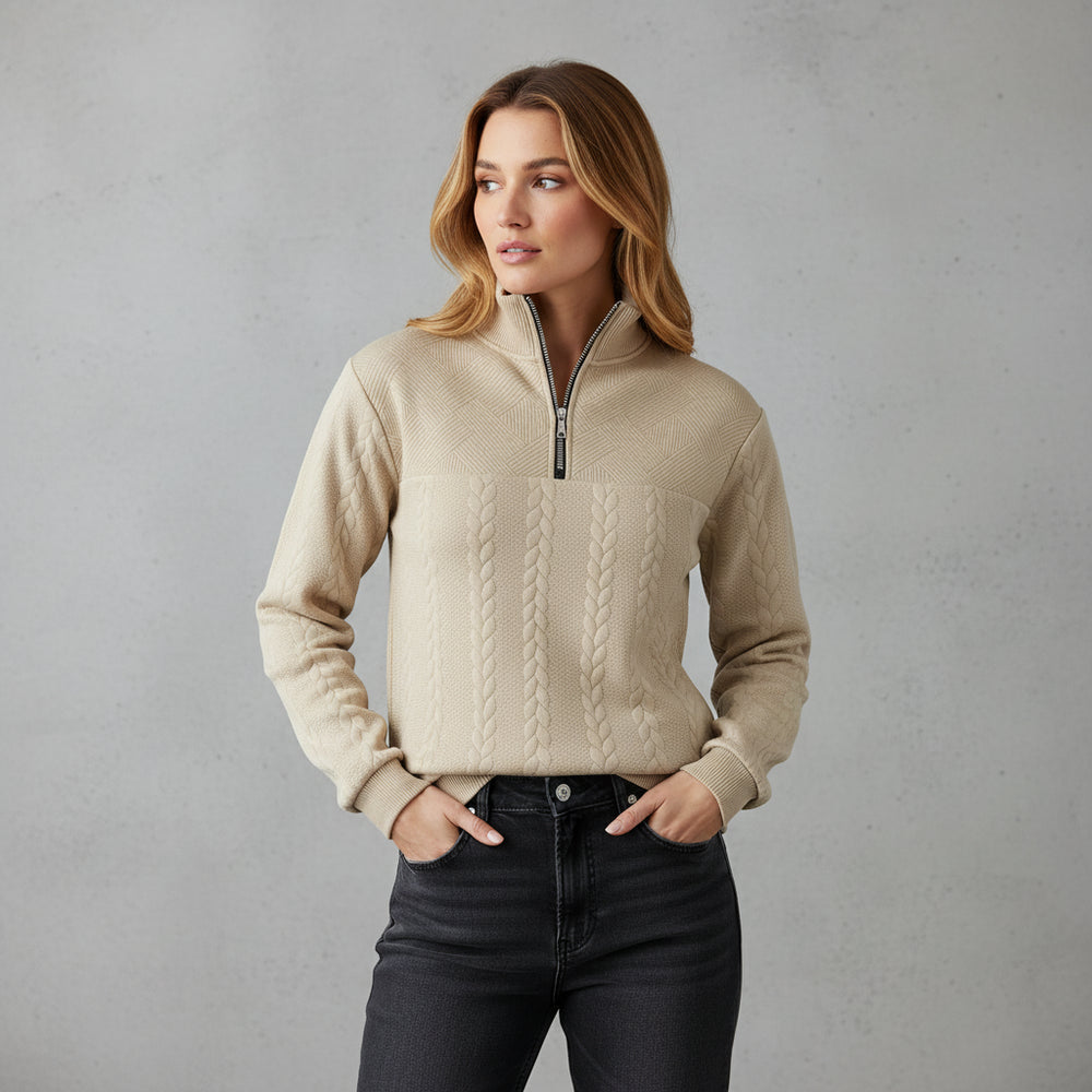 Lässiger Damen Strickpullover | Stehkragen | Zipper | Winter
