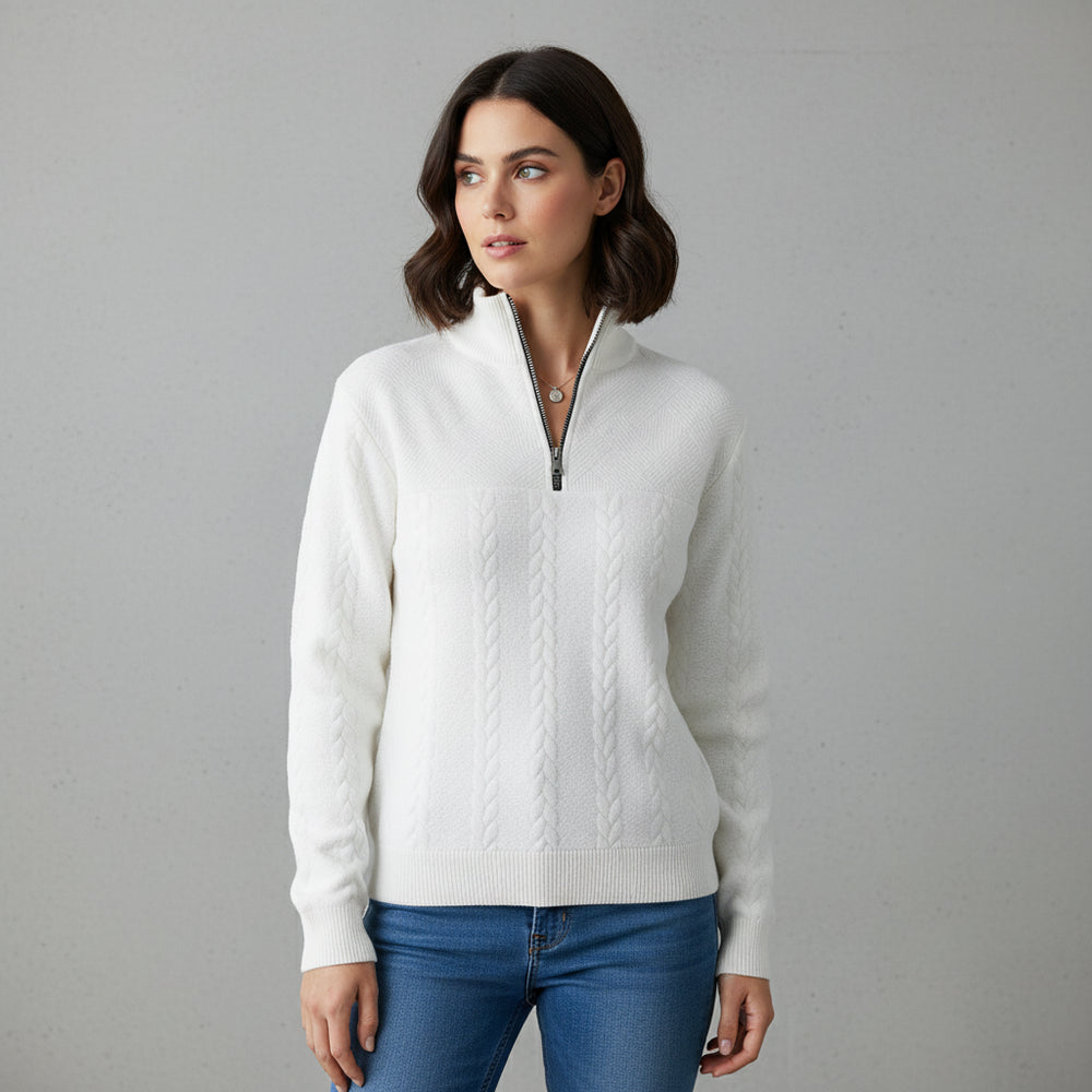 Lässiger Damen Strickpullover | Stehkragen | Zipper | Winter