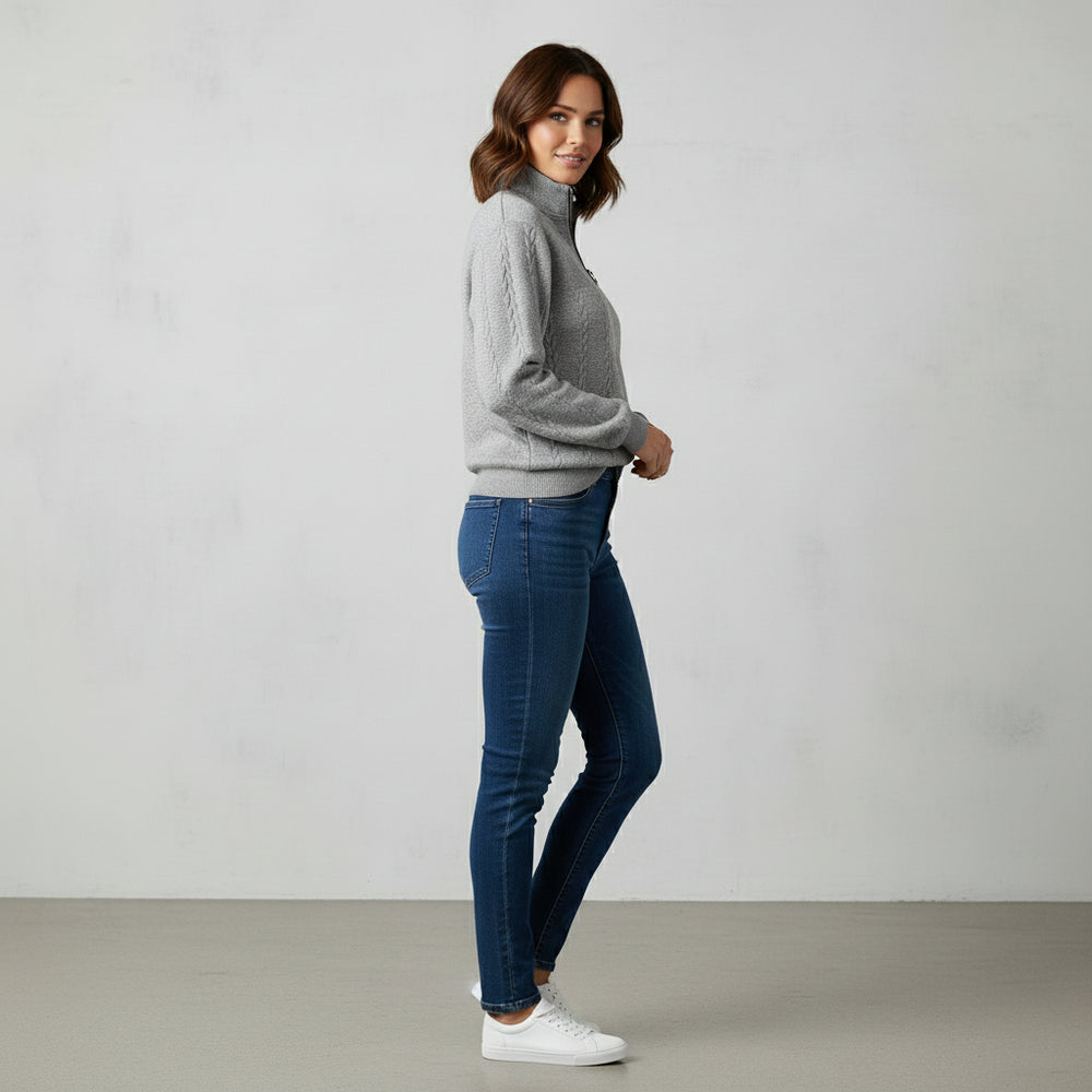 Lässiger Damen Strickpullover | Stehkragen | Zipper | Winter