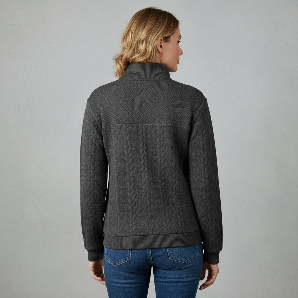 Lässiger Damen Strickpullover | Stehkragen | Zipper | Winter