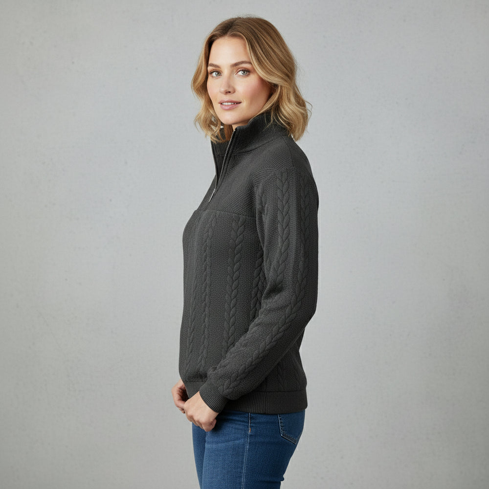 Lässiger Damen Strickpullover | Stehkragen | Zipper | Winter