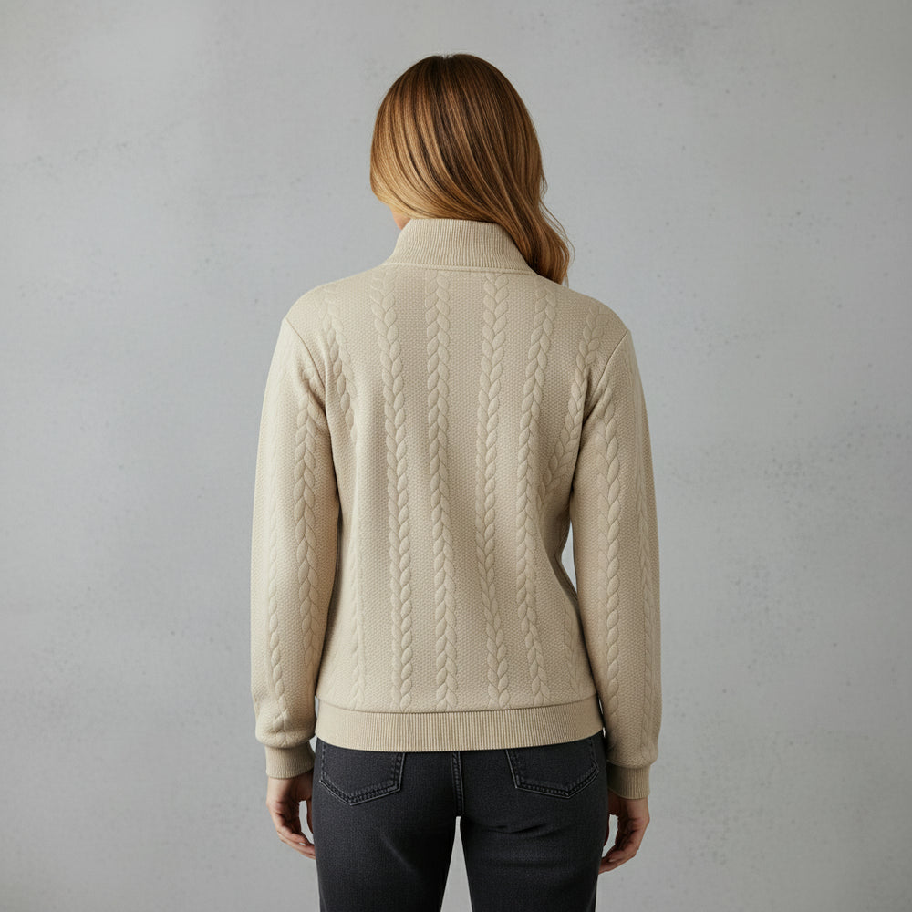 Lässiger Damen Strickpullover | Stehkragen | Zipper | Winter
