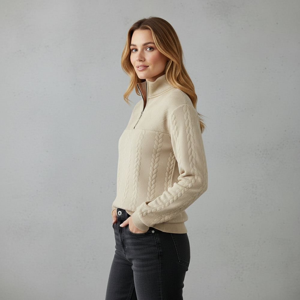 Lässiger Damen Strickpullover | Stehkragen | Zipper | Winter