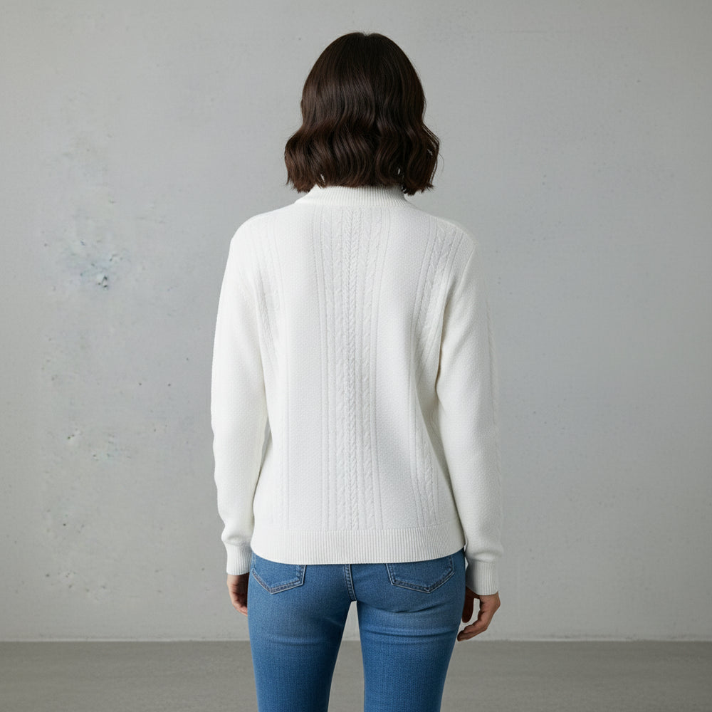 Lässiger Damen Strickpullover | Stehkragen | Zipper | Winter