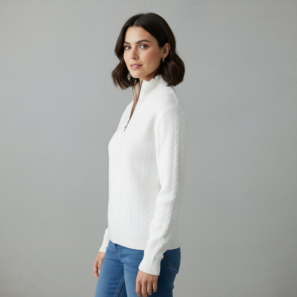 Lässiger Damen Strickpullover | Stehkragen | Zipper | Winter