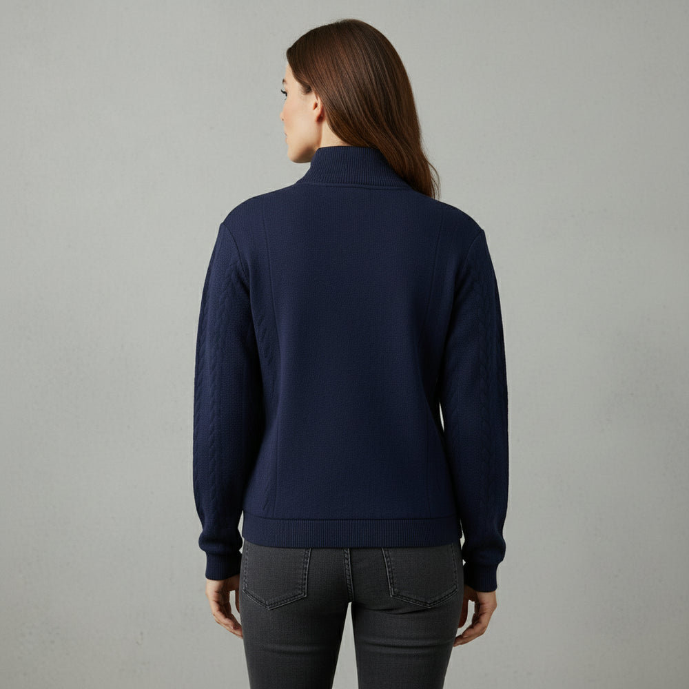 Lässiger Damen Strickpullover | Stehkragen | Zipper | Winter