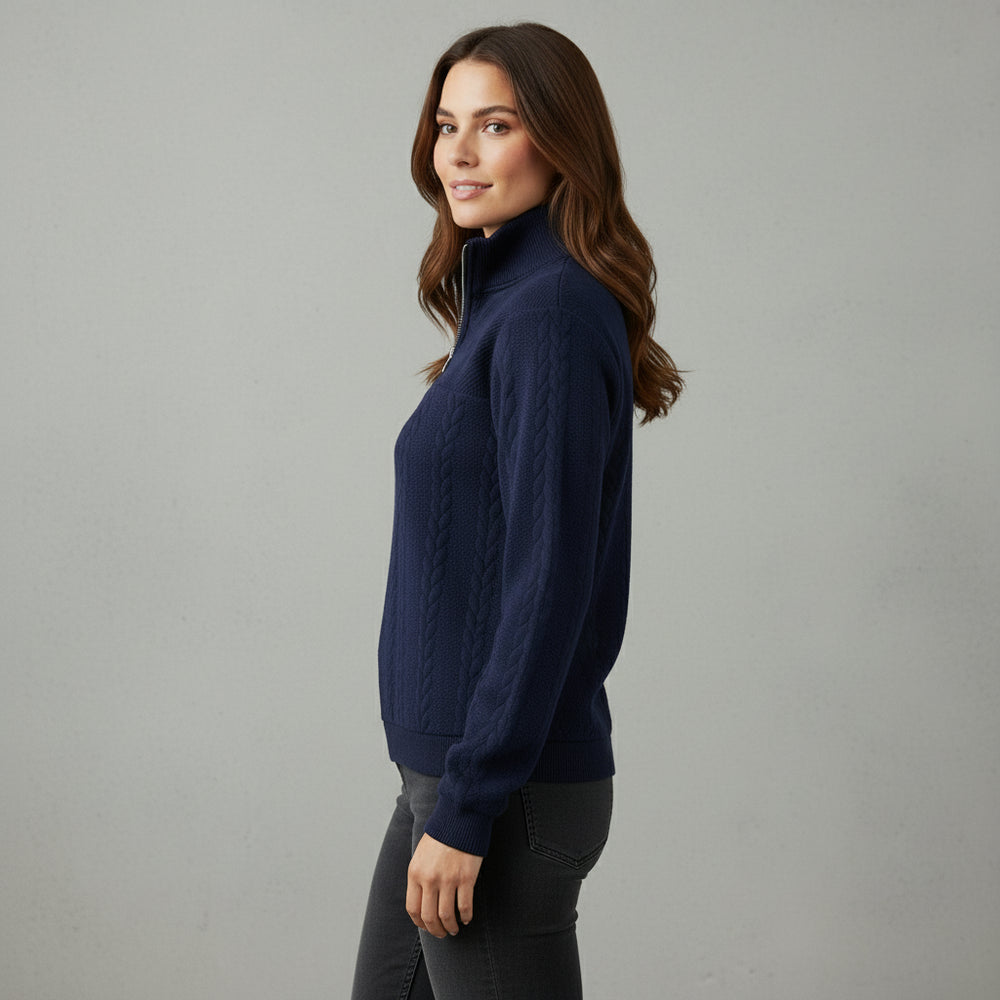 Lässiger Damen Strickpullover | Stehkragen | Zipper | Winter