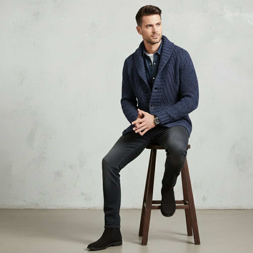 Retro Herren Strickjacke mit Revers | Winter