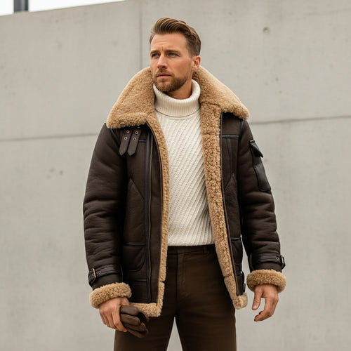 Herren Kunstlederjacke mit Teddyfell | Winter