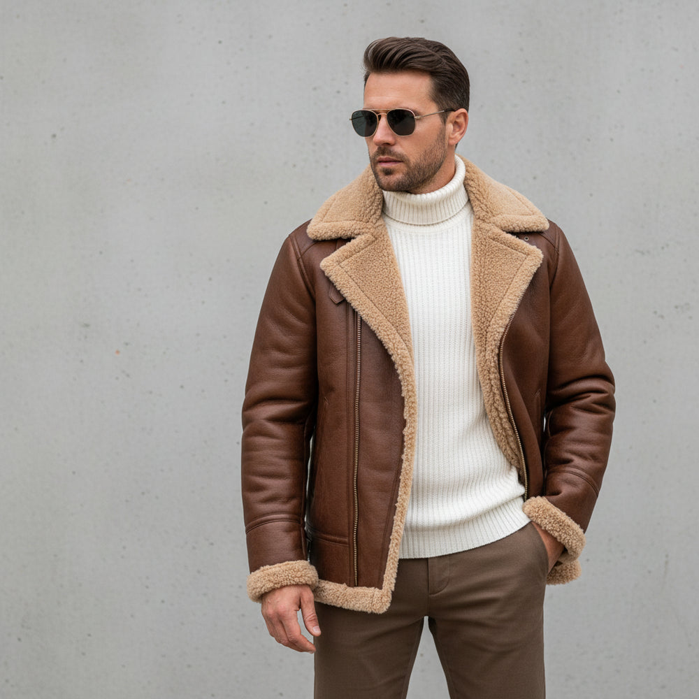 Herren Kunstlederjacke mit Teddyfell | Winter