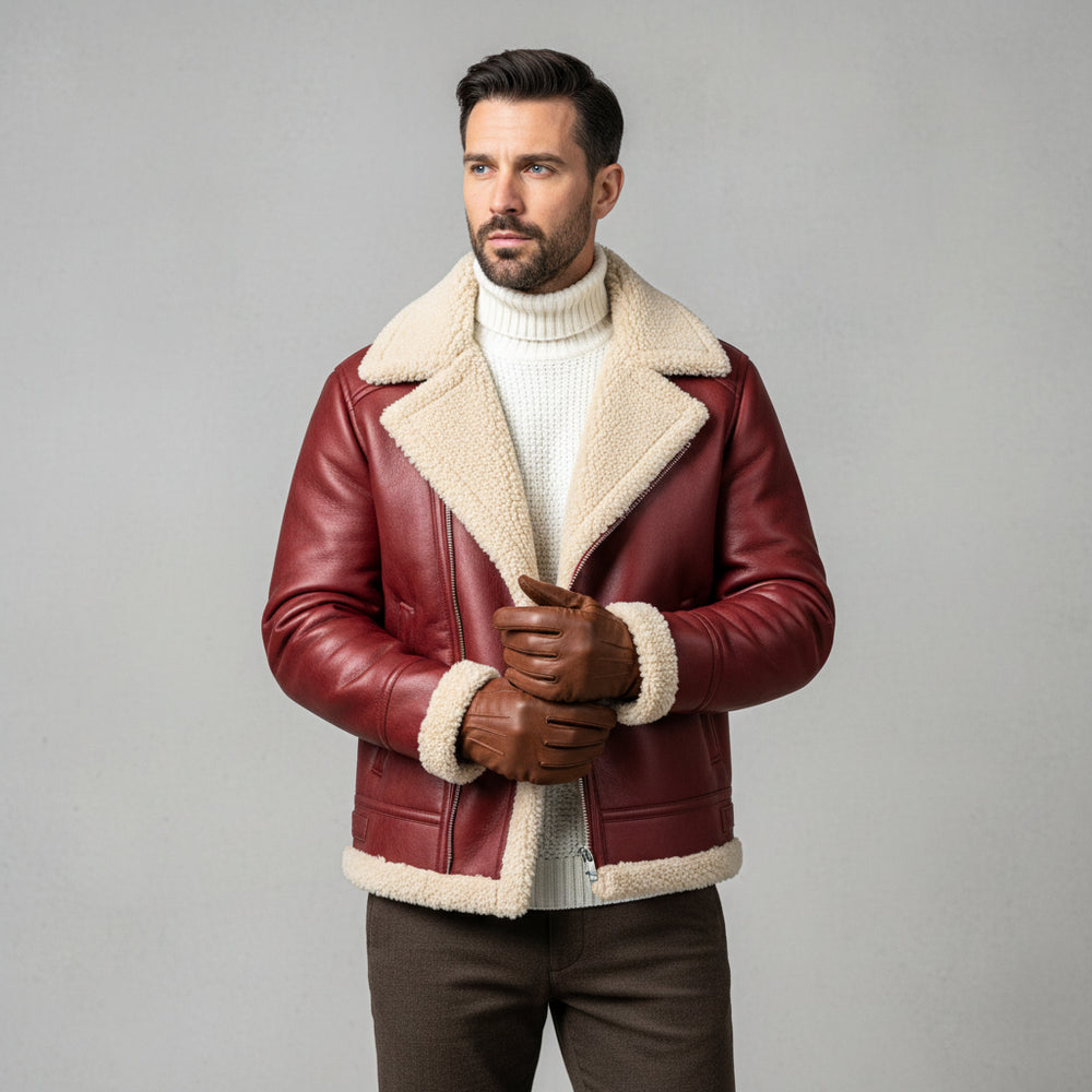 Herren Kunstlederjacke mit Teddyfell | Winter