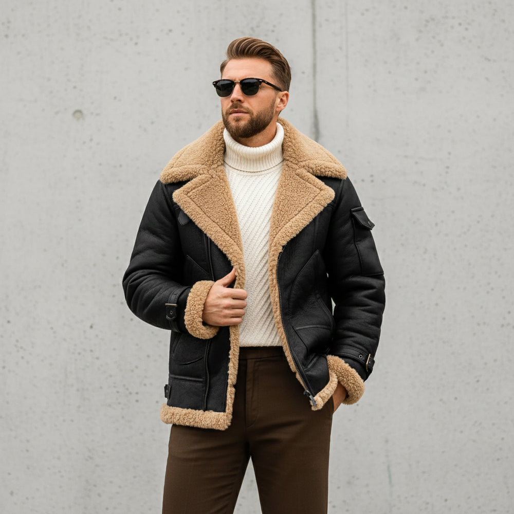Herren Kunstlederjacke mit Teddyfell | Winter