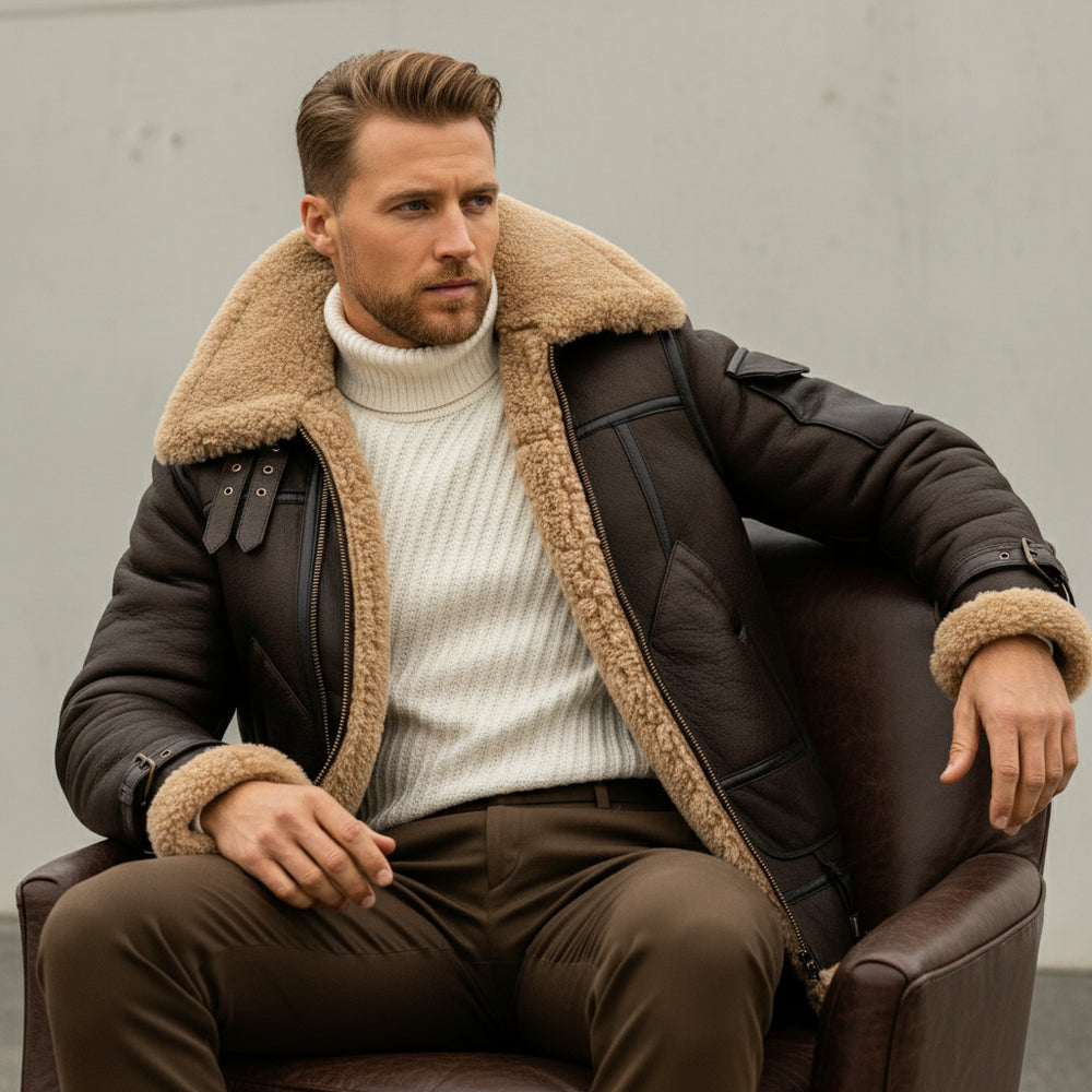 Herren Kunstlederjacke mit Teddyfell | Winter