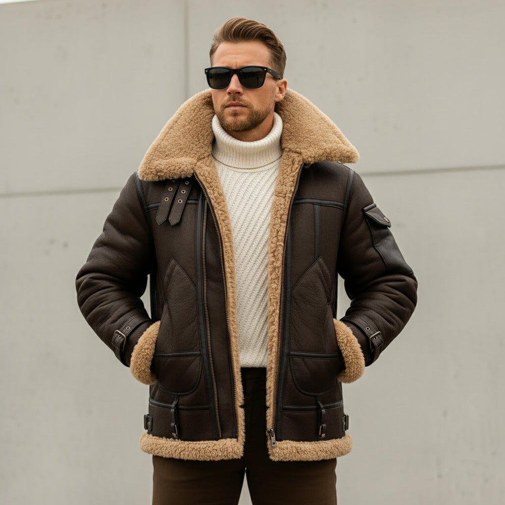Herren Kunstlederjacke mit Teddyfell | Winter