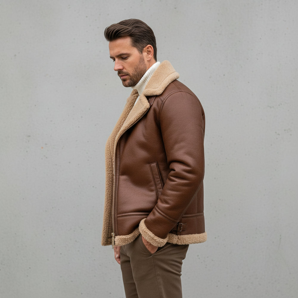 Herren Kunstlederjacke mit Teddyfell | Winter