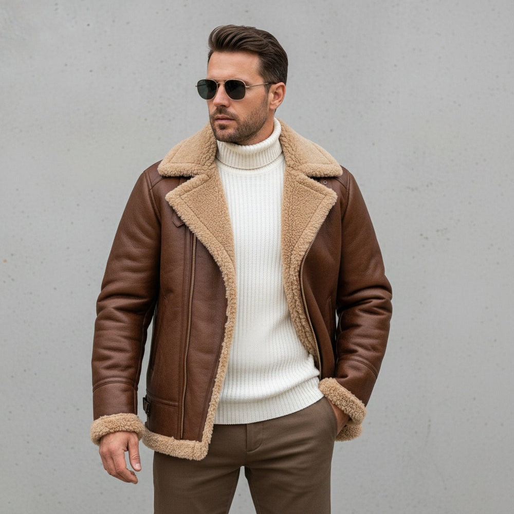 Herren Kunstlederjacke mit Teddyfell | Winter