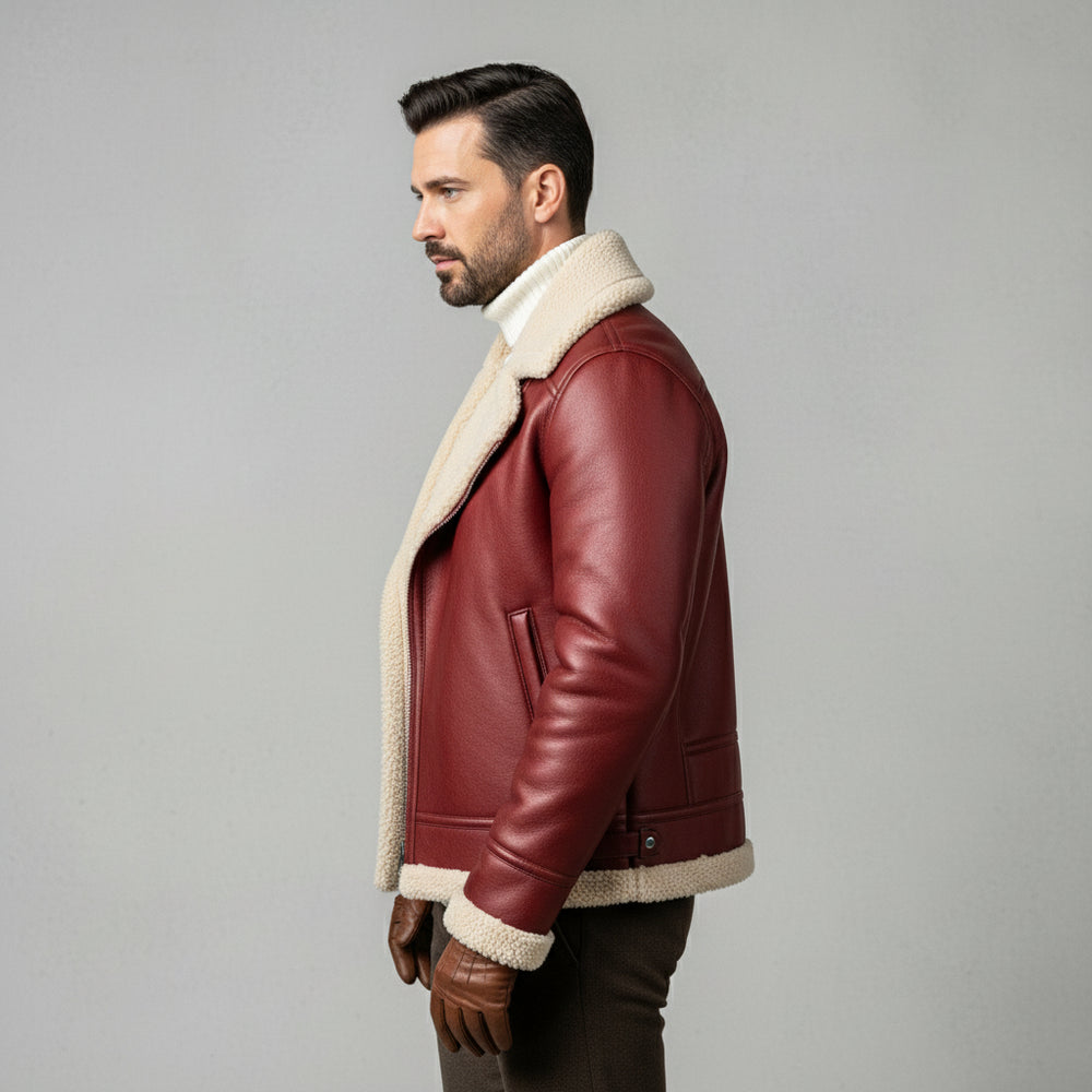 Herren Kunstlederjacke mit Teddyfell | Winter