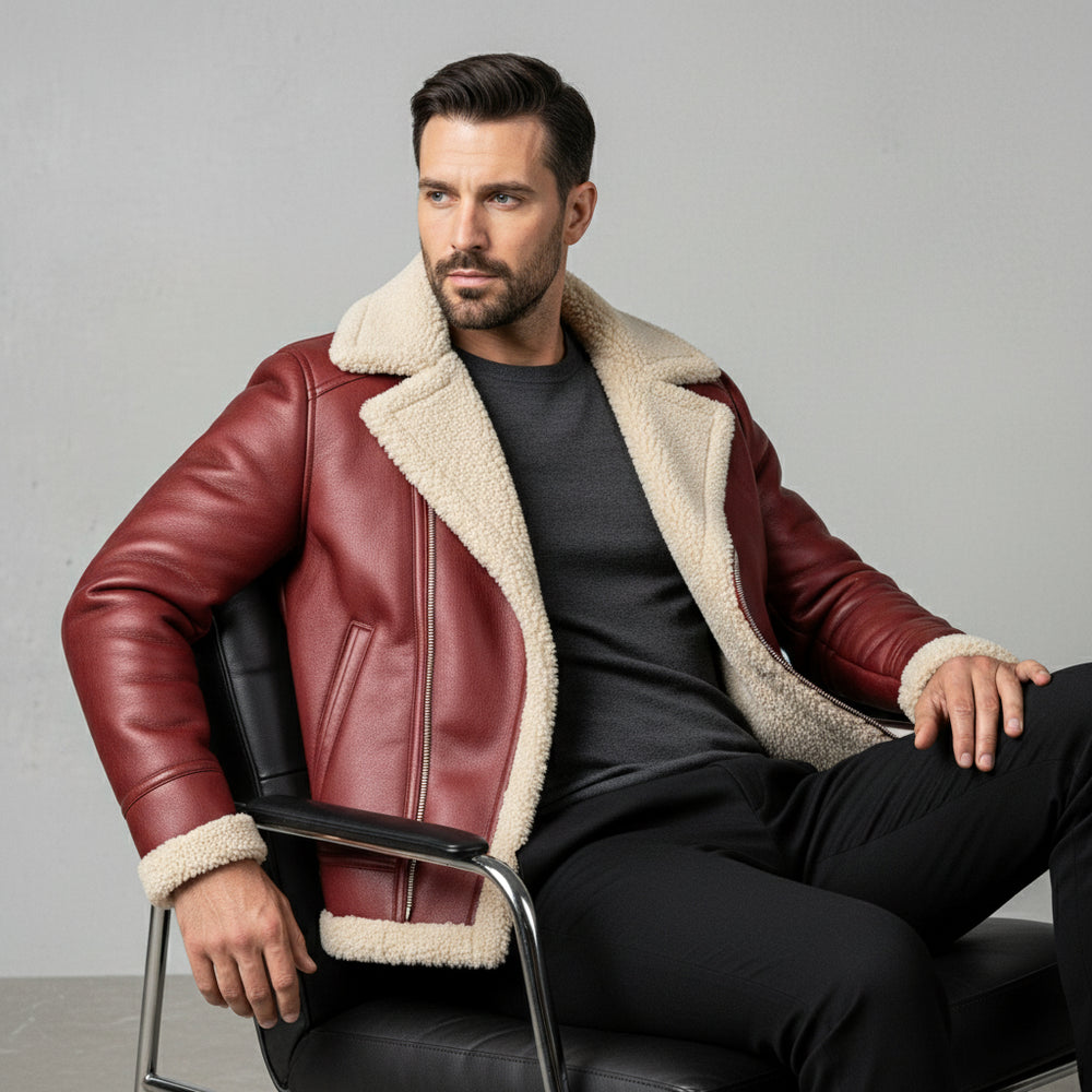 Herren Kunstlederjacke mit Teddyfell | Winter