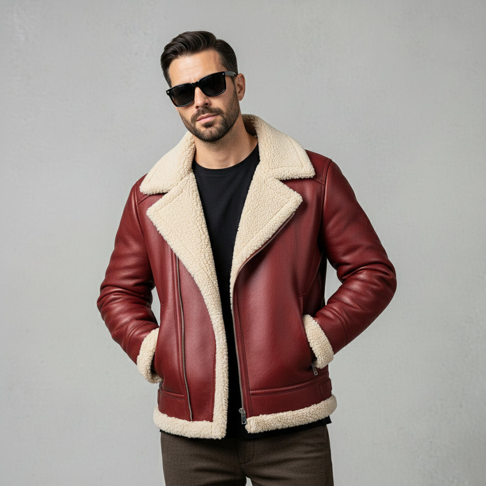 Herren Kunstlederjacke mit Teddyfell | Winter