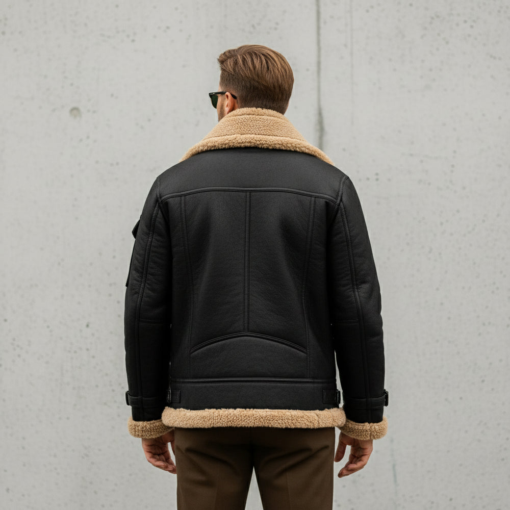 Herren Kunstlederjacke mit Teddyfell | Winter