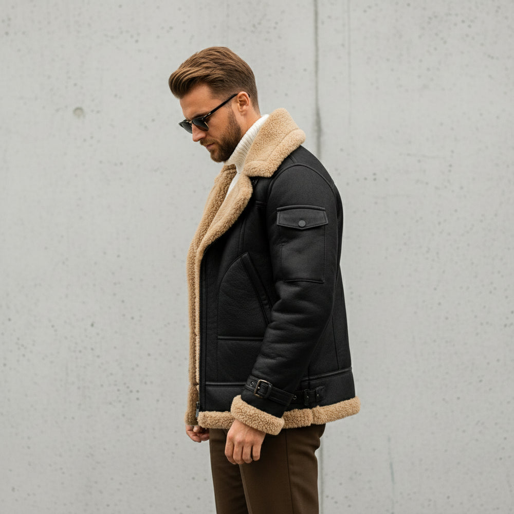 Herren Kunstlederjacke mit Teddyfell | Winter