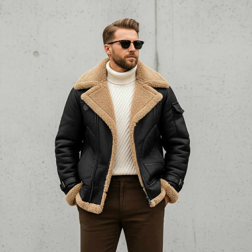 Herren Kunstlederjacke mit Teddyfell | Winter