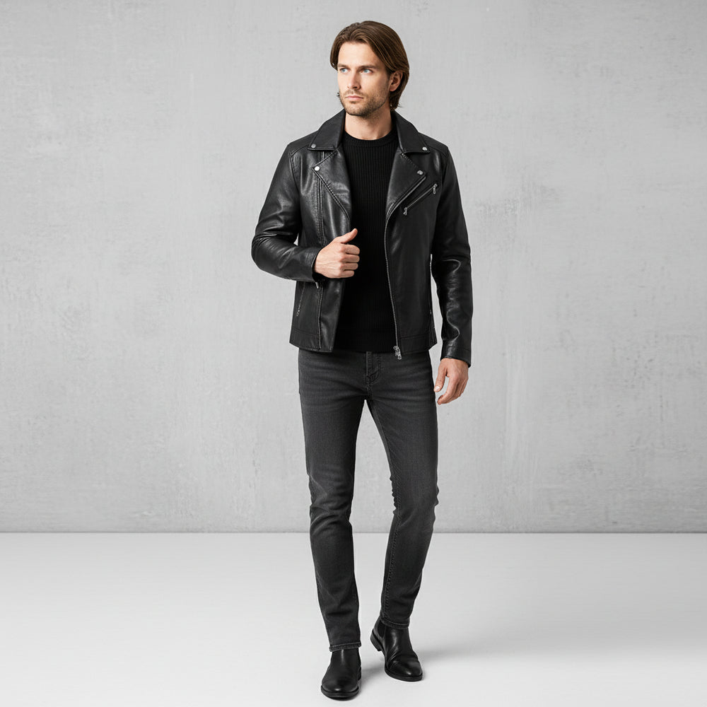 Herren Biker Kunstlederjacke | Herbst Slim Fit