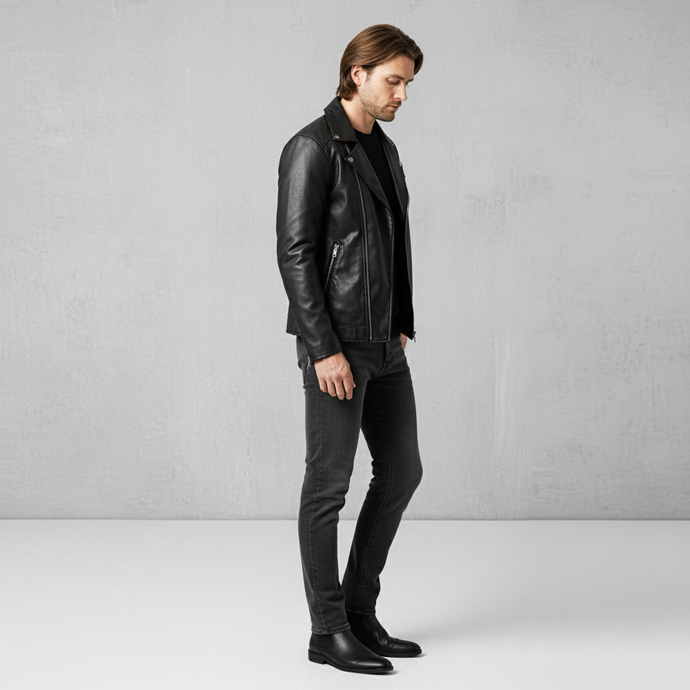 Herren Biker Kunstlederjacke | Herbst Slim Fit